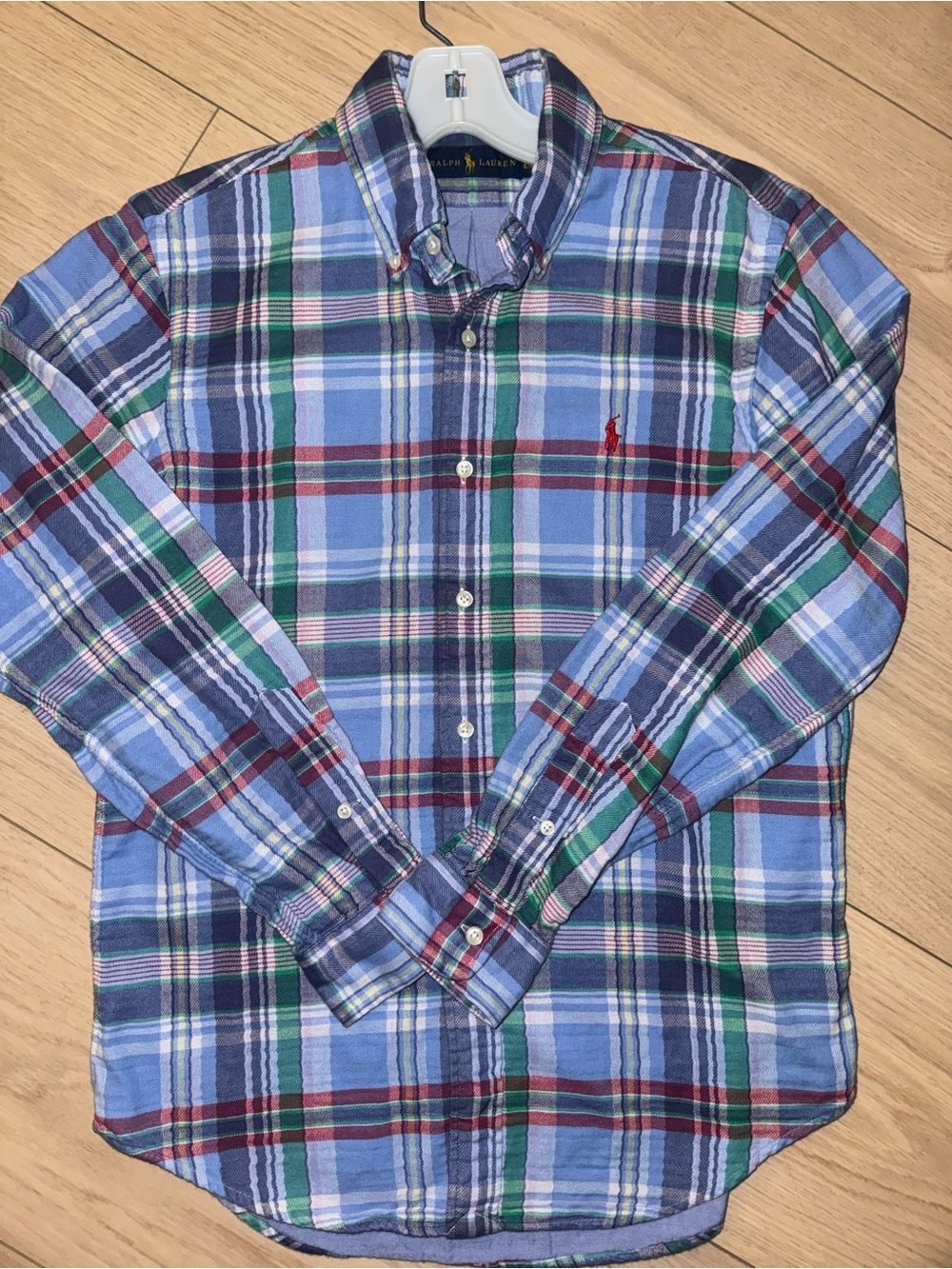 Ralph Lauren Button Down Men’s Small Blue Plaid Multicolor Red Pony Long Sleeve